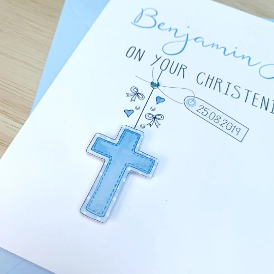 Handmade Personalised Christening Card  - Boys Christening Card